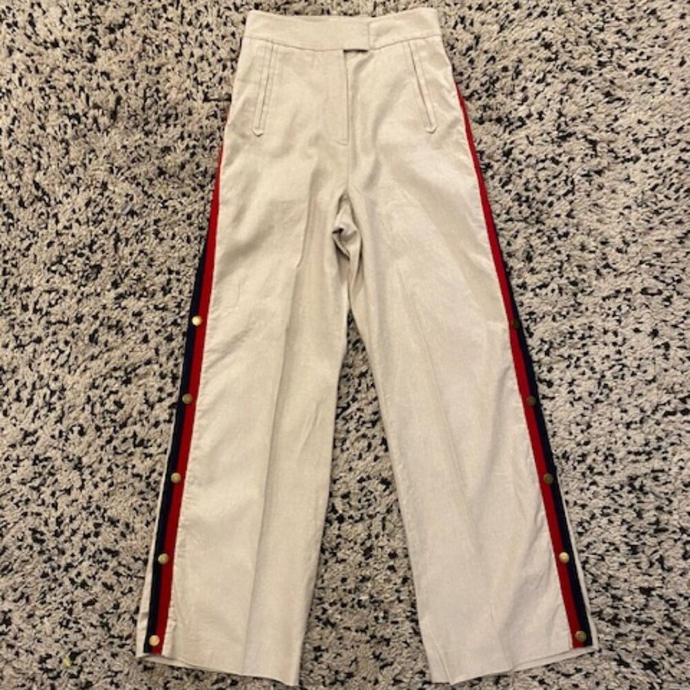 Ted Baker London Linen/ Cotton Wide leg Pant size 1 Beige w/ stripe snap sides